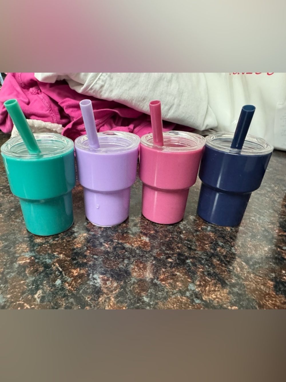 Set of 4 Colorful Stainless mini Tumblers with Lids and Straws 2oz each